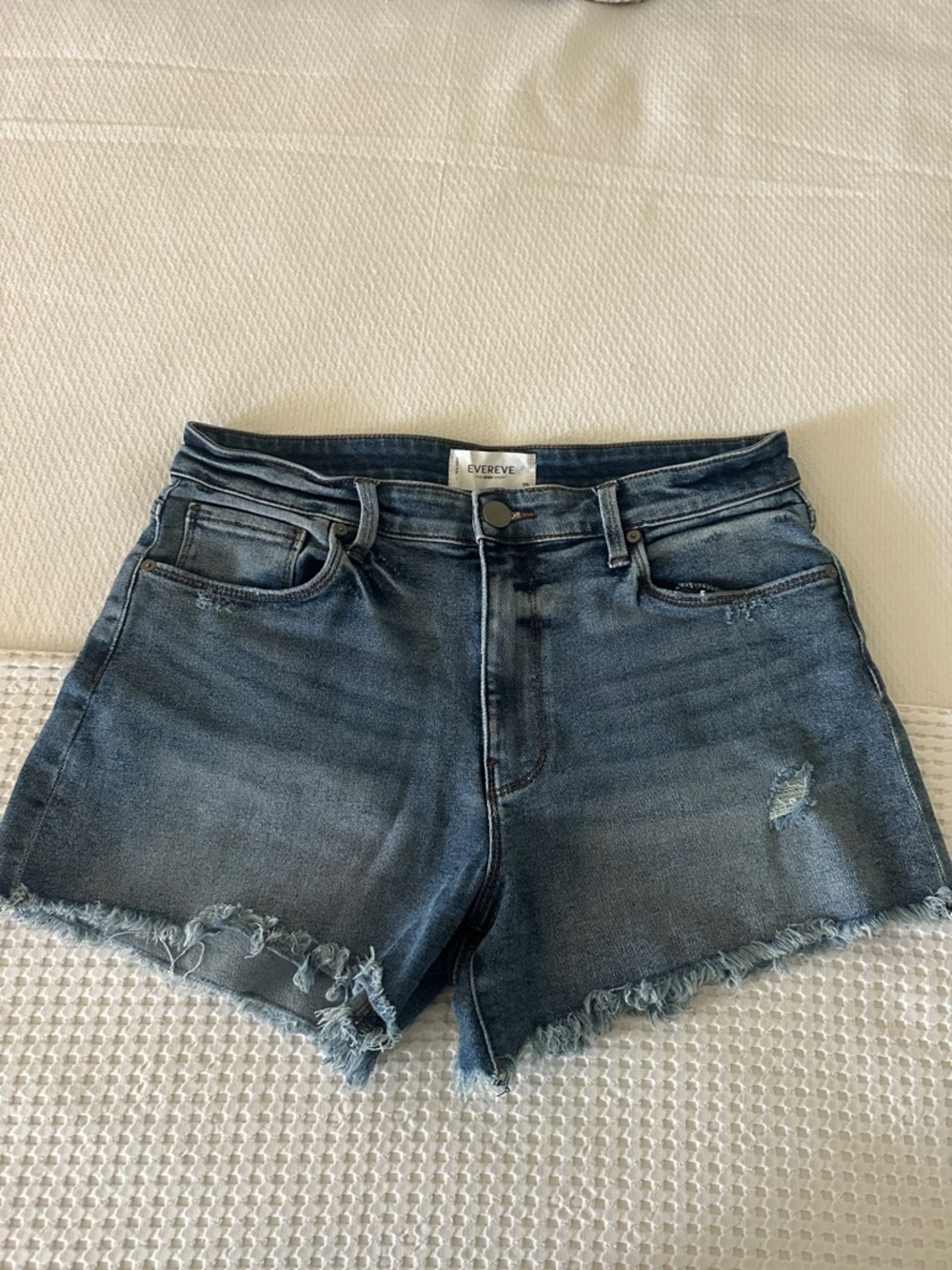 Evereve Women's Distressed Denim Shorts in Dark Blue
